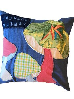 Handmade Mushroom Pillow Cover 18x18, Whimsical Cottagecore Farmhouse Home Decor